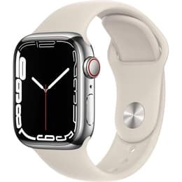 Apple Watch (Series 7) 2021 GPS + Mobilnät 45 - Rostfritt stål Grå - Sportband Vit